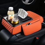 5-in-1 Car Armrest Pad Cushion, Water Ripple Embossed Center Console Booster Pad with Tissue Box, Cup Holder, Storage Bag, Phone Slot, Fit for Most Sedan Vehicles (Water Ripple Series, Black-Red)