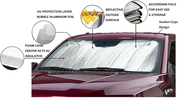 Big Hippo Car Windshield Sun Shade-Jumbo/Standard Car Window Shades Keeps Vehicle Cool-Front UV Ray Protector Sunshade-Easy to Use Sun Shade-Silver(55.16"X 27.5")