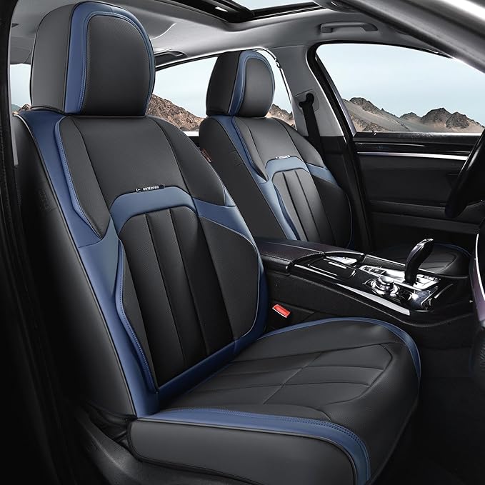 Coverado Car Seat Cover, Cover for Cars Full Seat, Premium Leather, Universal Fit Waterproof Seat Protectors, Car Seat Cushion Non-Slip for Most Cars-BlackBlue