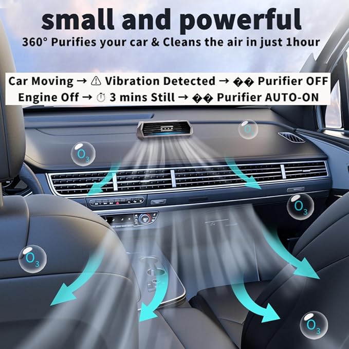 Solar-Powered Car Air Purifier with USB Charging & Ozone Odor Elimination - Portable HEPA Filter-Free Ionizer for Pet Odors, VOCs - Compact, Silent, Best for Car Use (8813 black)