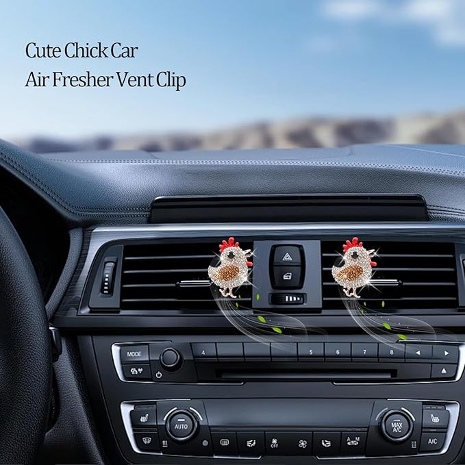 Chicken Car Decor,Bling Rooster Air Vent Clips Car Air Freshener,Cute Girly Car Interior Dashboard Decorations Accessories for Women Teens,Refillable Diffuser