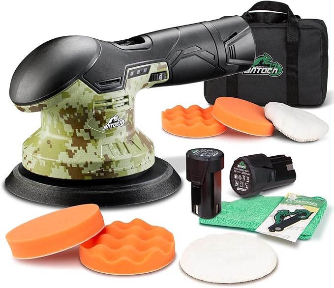 BATOCA 2026 S3 Cordless Car Buffer Polisher, 2x2.0Ah 12V Lithium-ion Rechargeable Battery Powered Polisher with 6 Variable Speed, DA Orbital Buffer for Car Detailing, Polishing, Waxing, Graffiti Style