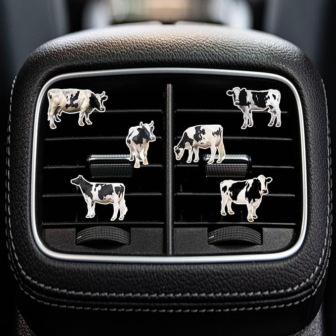 Black and White Cows Car Vent Clip,Car Air Fresheners Vent Clips Cute Car Vent Decorations,Bling Car Diffuser Car Interior Decoration Charm Car Vent Interior Accessories (6 Pcs Black and White)