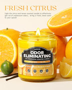 AOOVOO Citrus & Lemon 2 Pack Odor Eliminating Highly Fragranced Candle - Eliminates 95% of Pet, Smoke, Food and Other Smells Quickly, Non Toxic Air Freshing Soy Candle, 18 oz Up to 100 Hours Burn time