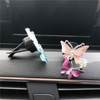 Bling Butterfly Car Air Vent Clip, Cute Rhinestone Air Freshener Clip, Glam SUV Outlet Vent Decorations, Charm Car Inter Decor Accessories for Girls Women (2Pink + 2Blue)