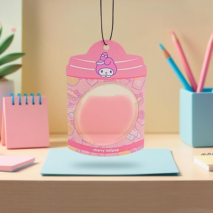 Hello Kitty and Friends Car Air Freshener (My Melody - Cherry Lollipop) Hanging Gel Area Deodorizer, Long-Lasting Car Scents Air Freshener, Cute Automotive Sanrio Accessories Decor, 2-Pack