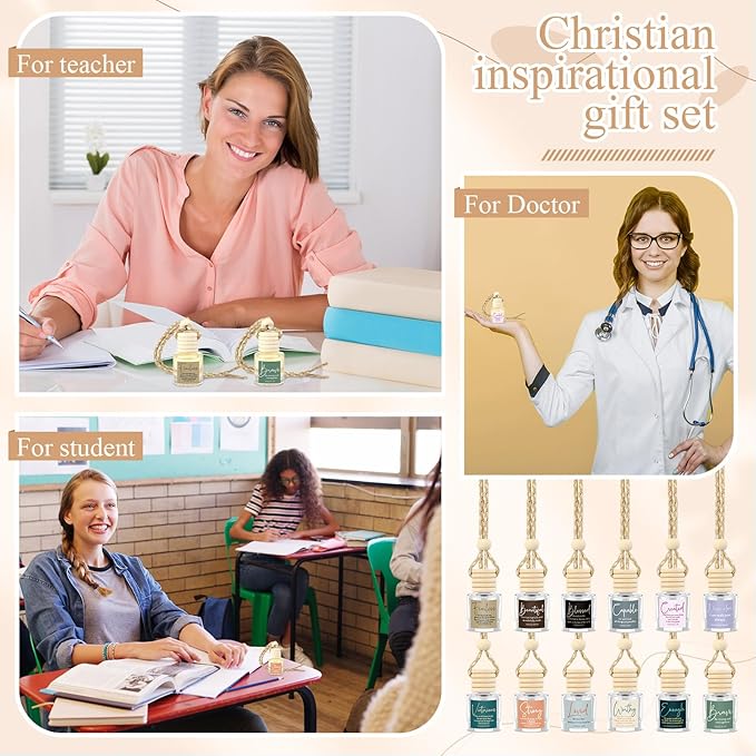 36 Pack Easter Christian Gifts Bulk Empty Hanging Car Diffuser Bottles Religious Essential Oil Air Fresheners Church Ministry Favors Faith Gifts for Women (Cylindrical)