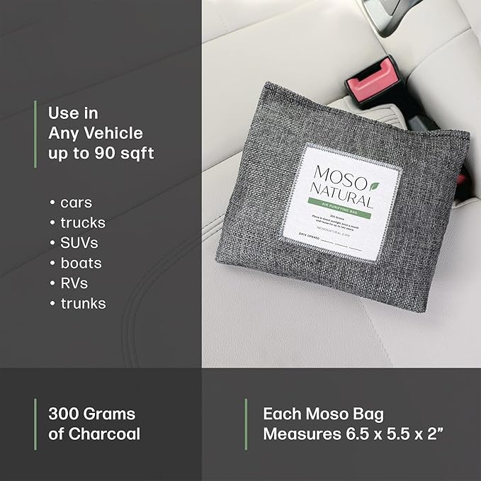 Moso Natural Charcoal Odor Absorber for Cars, 300g Bamboo Charcoal Air Purifying Bag, Unscented Odor Eliminator, Lasts Up to 2 Years, HGTV Editors’ Pick