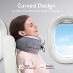 Travel Pillow, 100% Pure Memory Foam Travel Neck Pillow Airplane Neck Support Ergonomic Design for Traveling Suitable for Airplanes,Offices and Cars-Cooling Silk Grey Cover