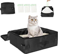 SZEE Travel Litter Box for Cats with Zipped Lid with 3 Pcs Disposable Liner Bags, Easy Cleaning, Suitable for Pets up to 15lbs, Portable Litter Box for Travel, Car, Hotel, Airplane, Camping - Black