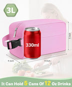 Small Insulated Snack Bag Lunch Bag for Kids Lunch Box for Women/Men, Collapsible [3L/5-Can] Reusable Lunch Bag Cooler Bag for Bottle with Handle Buckle for Work/School/Travel,Pink
