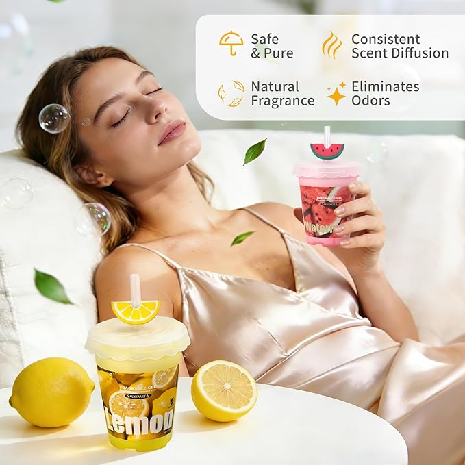 Diffusers for Home Strawberry Scent 2 Pack, Bathroom Diffuser Fruit Cup Shape for Office, Air Freshener Diffuser Gel Leak-Proof Car & Room, Bathroom Scent Diffuser for Friends and Family