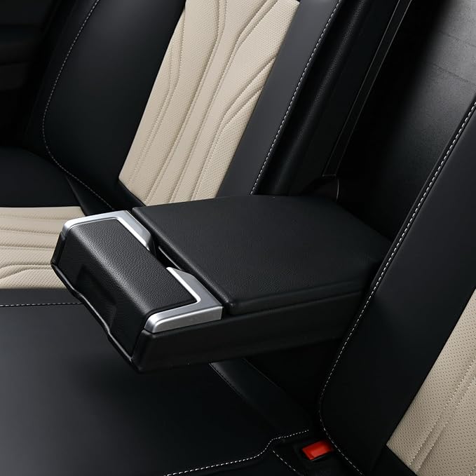 FLORICH Rear Automotive Seat Covers Leather Car Seat Covers Waterproof Back Seat Cover Universal Seat Cushion Protector for Most Cars Trucks SUV-Black&Beige