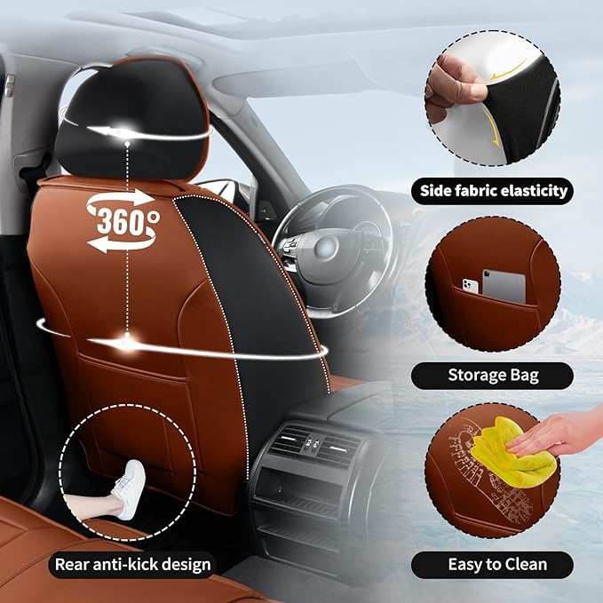 Fit HRV Car Seat Covers Compatible with Honda HRV 2016-2025 2026, Premium Leather Breathable, Wear Resistant, Airbag Compatible, All-Weather Protection & Full Coverage, 2 Front Seat Brown