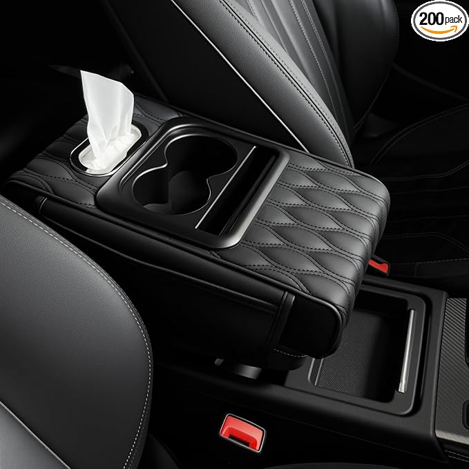5-in-1 Car Armrest Cushion, Armrest Cover for Car, Nappa Leather Car Console Organizers and Storage for Most Vehicles, Car Accessories (Black, Normal)