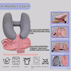H-Shaped Travel Pillow with Snap-On Hood – Ergonomic Neck Support with Plush Velvet Cover, Instant Inflation & Compact Bag – for Airplane, Car, Office & Long Trips (Red)