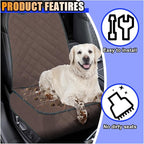 Dog Car Front Seat Cover with Side Flaps, Waterproof & Scratch Proof Car Seat Protector for Dog, Nonslip Pet Car Seat Pad with Safety Belt, Fit for Most Cars SUVs Trucks Jeeps (Coffee)