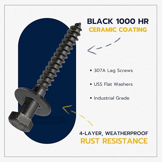 5/16 x 2-1/2 (50 Pack) Lag Screw Kit, 50 Screws and 50 Washers, Ceramic Black Ruspert Coating for Exterior Use, Meets ASTM A307 and ASME B18.2.1, Industrial/Commerical Grade by Makers Bolt