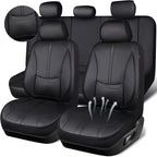CAR PASS Nappa Leather Car Seat Covers Full Set, Water Resistant 3D Foam Faux Leather Seat Covers with Lumbar Support, Automotive Seat Covers 5 Seats Comfort & Universal Fit for Cars SUV Truck, Black