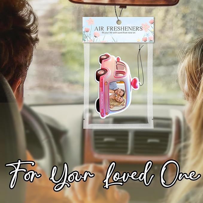 Personalized Valentine's Day Car Air Freshener with Pictures, I Love You, Drive Safe, Fun Couple Gift, Hanging 2Pack
