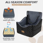 JOEJOY Elevated Dog Car Seat for Small/Medium Dogs up to 35 lbs, Memory Foam Booster Seat with Detachable Washable Cover, Travel-Safe Car Bed with Safety Belts & Storage Pockets, Dark Grey