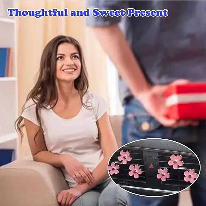 6 Pieces Daisy Air Vent Clips Flower Decoration Car Air Freshener Clips Air Conditioning Outlet Clip Charm Colorful Car Interior Decor Accessories for Girls Women