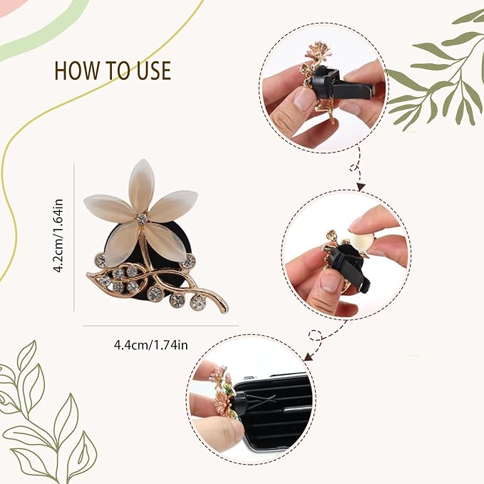 Flower Car Accessories,Lotus Air Freshener Vent Clips,2pcs Bling Champagne Flower Car Decor,Cute Dashboard Decorations for Women