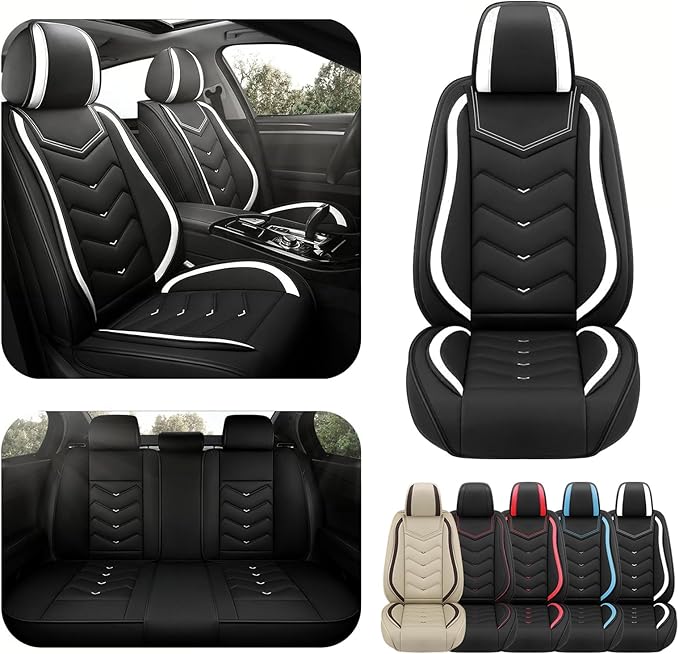 Car Seat Covers for Mitsubishi Outlander 2003-2026, Premium Nappa Leather Car Seat Cover, Stylish Sport Seat Covers， Automobile Seat Cover Sets.(Standard 5 Seats/Black White)