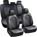 Coverado Car Seat Covers Full Set, 5 Seats Covers for Cars, Car Seat Covers Front Seats Back Seat Covers, Car Seat Protector Luxury Leathaire Waterproof Seat Cushions Universal Fit Most Cars Black