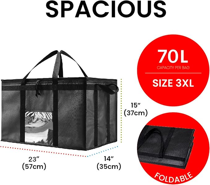 NZ home Insulated Bags for Food Delivery (3XL) Grocery Shopping Cooler Bag, Pizza Delivery, Hot & Cold Catering Tote, Reusable, Foldable & Heavy Duty (Green)