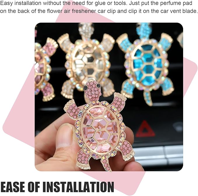 2 PCS Sea Turtles Car Air Fresheners Vent Clips, Cute Sea Turtles Decor Ocean Themed, Glamorous Turtle Car Accessories for Women, Refillable Interior Decoration Outlet Diffuser (Pink)