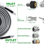Sewer Jetter Kit 100FT for Pressure Washer, 5800PSI Drain Cleaner Hose 1/4 Inch NPT, Corner, Rotating & Button Nose Sewer Jetting Nozzle with Spanner Watertight Tape Pearl Corsage Pin (Gray Hose)