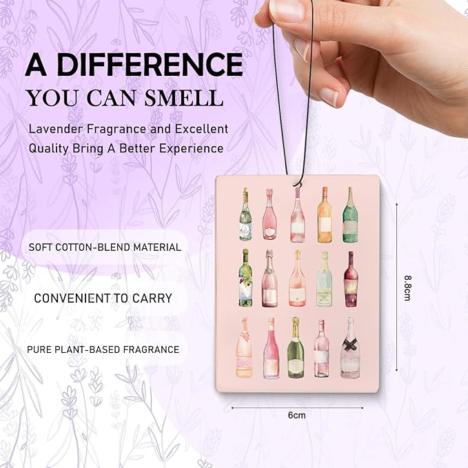 Cute Pink Air Freshener for Car,Cocktail Wine Champagne Air Freshener Hanging 3 Pcs for Closet Drawer Book Bathroom,Preppy Girly Car Mirror Decor Accessories for Women