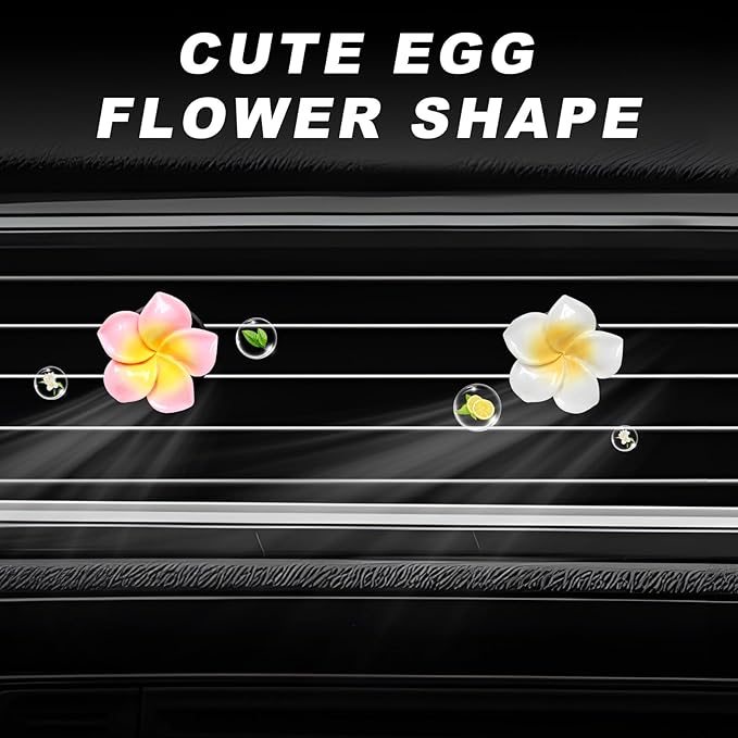2PCS Flower Car Air Vent Clips, Cute Plumeria Automotive Air Fresheners Vents Clips Decoration, Girly Flower Auto Perfume Diffuser Decor Charm for Women (White+Pink)