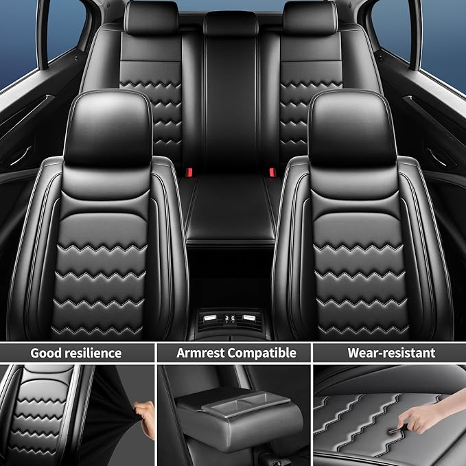 CX-90 Car Seat Covers Custom Fit for Mazda CX-90 2007-2026, Full Coverage Premium Leather Waterproof Breathable Seat Cover Full Set, Automotive Seat Protectors, Airbag Compatible(5 Seats Black)