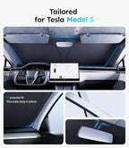 2026 Upgraded Accessories Tesla Model S Windshield Sunshade [Ice Shield Tech Fabric, 100% Sun Blockage], Foldable Heat Insulation Sunshade with Storage Bag, for Tesla Model S 2016~2026, Silver Coating