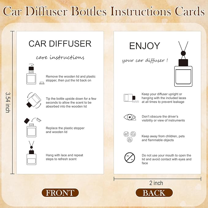 100 Sets Car Diffuser Bottles Empty Bulk Hanging Car Air Freshener Diffuser Bottles Glass Perfume Holder with Instruction Cards for Essential Oil Wedding Bridal Birthday Gifts (Cylindrical)