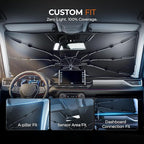 Windshield Sun Shade Umbrella for Tesla Model 3 & Model Y Accessories 2017-2026, UV Block Model Y Sunshade for Car Windshield, Heat Shield Model 3 Sunshade for Front Windshield Car Shade.