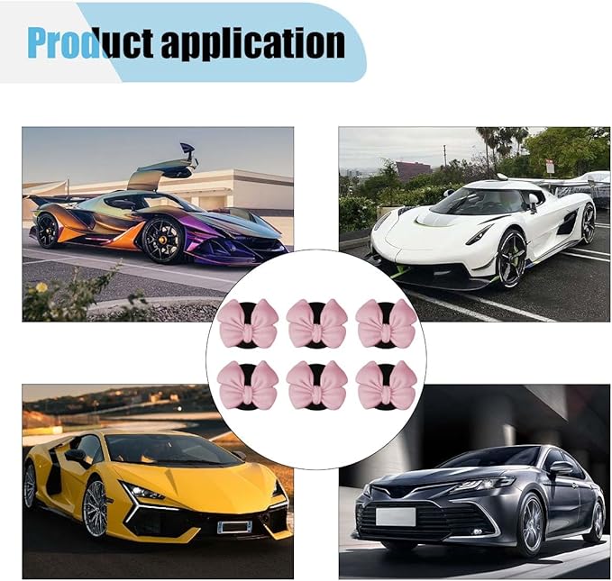 6PCS Bow Car Air Freshener Clips, Cute Air Conditioning Vent Clip, Aesthetic Car Interior Decoration Accessories, Automotive Dashboard Air Vent Trim Clip for Women Girl (Pink)