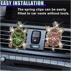 2PCS Bling Tortoise Car Air Vent Clips, Crystal Rhinestone Auto Air Conditioning Outlet Clip, Cute Turtle Car Vent Decorative Clip, Auto Interior Decoration Charm for Women (Tortoise)