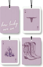Boho Purple Western Car Air Freshener 4 Pcs, Preppy Cowgirl Cow Skull Cactus Ace Card Hanging Air Freshener for Cars Closet Drawer Books, Cute Western Car Accessories Mirror Decor for Women