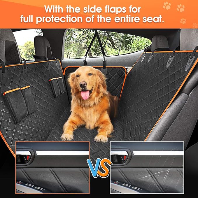 Dog Car Seat Cover - Waterproof Pet Hammock with 4 Bags Side Flap, Scratchproof and Nonslip Backseat Protection for Car, Truck and SUV