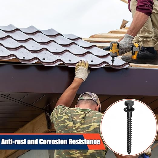 Tandefio 50 Pack 1/2''x 5'' Ceramic Black Lag Screw Kit with Washers Hex Lag Bolts Wood Screws Heavy Duty Ruspert Coating Hot Dip Galvanized Double Layer for Wood Decks Fences