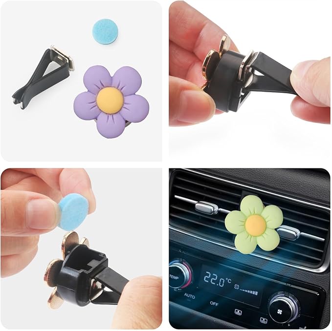 6PCS Cute Daisy Flower Air Vent Clip Car Accessories Air Conditioning Outlet Clip Car Air Freshener Dashboard Accessories Charm Car Inter Decor