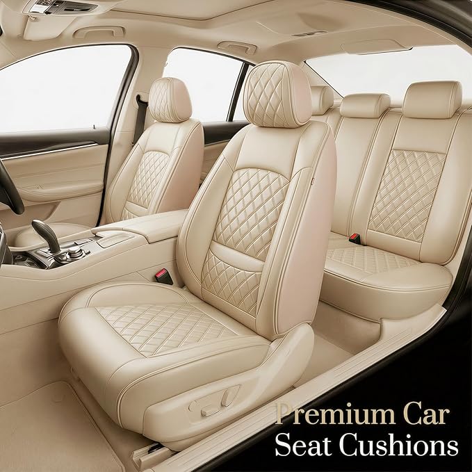 Fit for Venue Seat Covers Compatible with Hyundai Venue 2020-2026 - Waterproof Breathable Leather Automotive Seat Cushions Protector,Airbag Compatible,Full Set 5 Seats(Beige)
