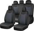 Coverado Car Seat Covers 5 Seats, PU Leather Seat Covers Fullset, Printed Breathable Mesh Design, Front and Rear Car Seat Protectors, Luxury Automotive Seat Covers Universal Fit for Most Cars, Black