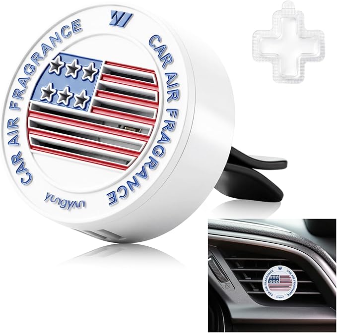 Yungyan Car Air Freshener Vent Clip, American Flag Diffuser Clip for Car, Patriotic Accessories for Memorial Day, Zinc Alloy Aromatherapy Vent Mountfor Vehicle Interior, Ocean Scent