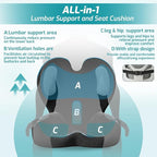 Memory Foam Seat Cushion with Lumbar Support Pillow,Office Chair Cushion,Ergonomic Car Seat Cushion,Designed for Tailbone,Sciatica, Lower Back Pain Relief,for Office,Car,Truck,Desk Chair