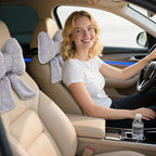 Bow Car Headrest Pillows Plush Car Neck Pillows for Travel Driving Office Chair Head Support Cushions, Also Cute Car Decor Accessories (2PCS Grey)