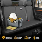 CAT PU Leather Rear Bench Seat Cover – Gray, 60/40 Split Fit for Cars, Trucks, SUVs – Waterproof, Scratch-Resistant, Semi-Universal Fit Rear Seat Protector for Most Auto Interior – Easy Install